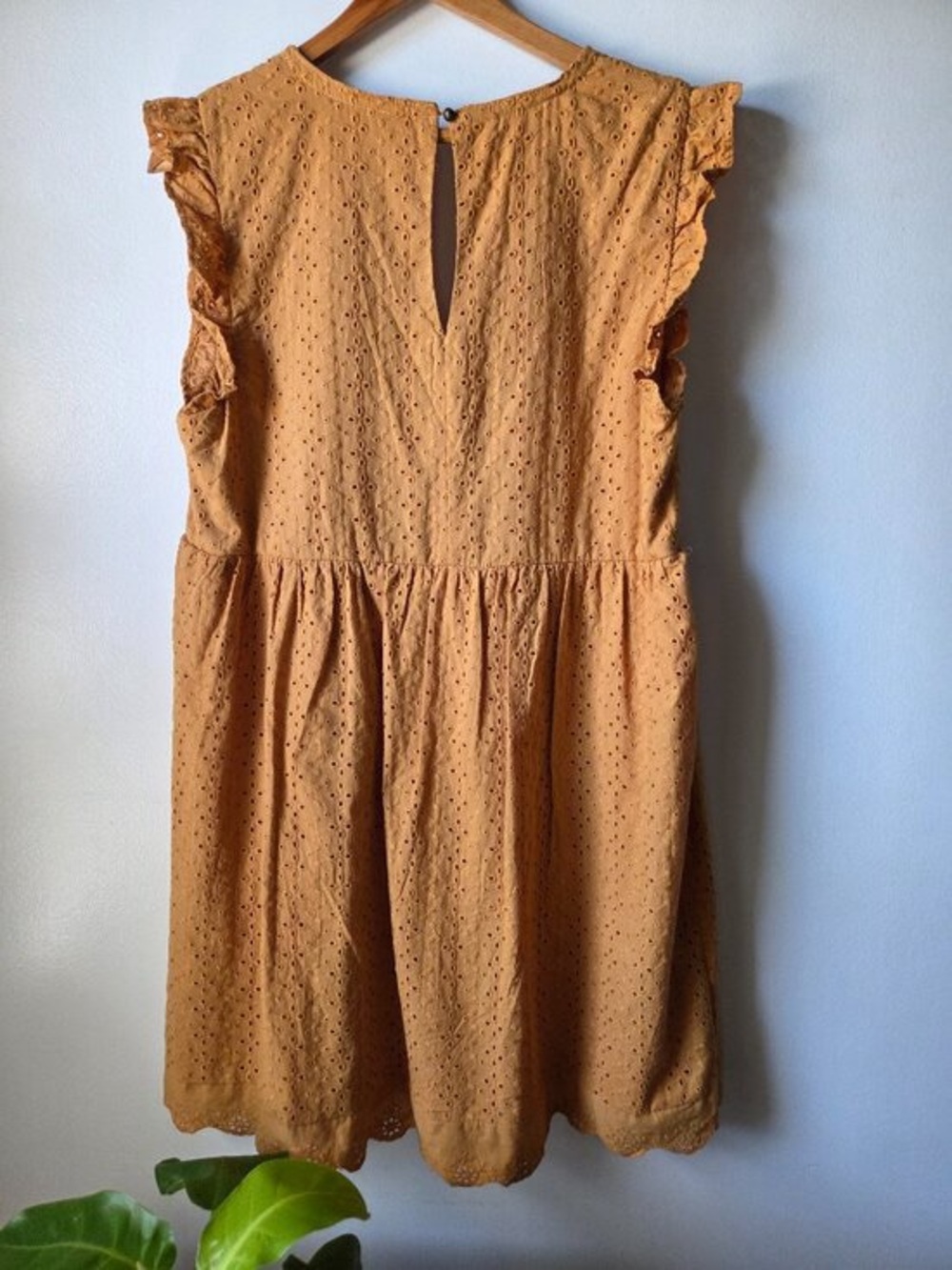 Eyelet V-Neck Flutter Sleeve Dress in Mustard - Picture 2 of 5